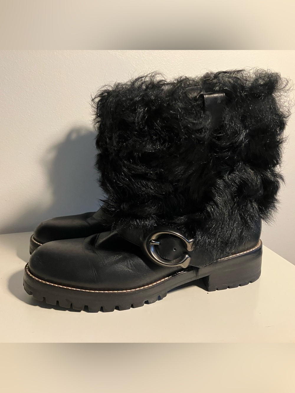 Coach Leighton Black Fur Ankle Boots